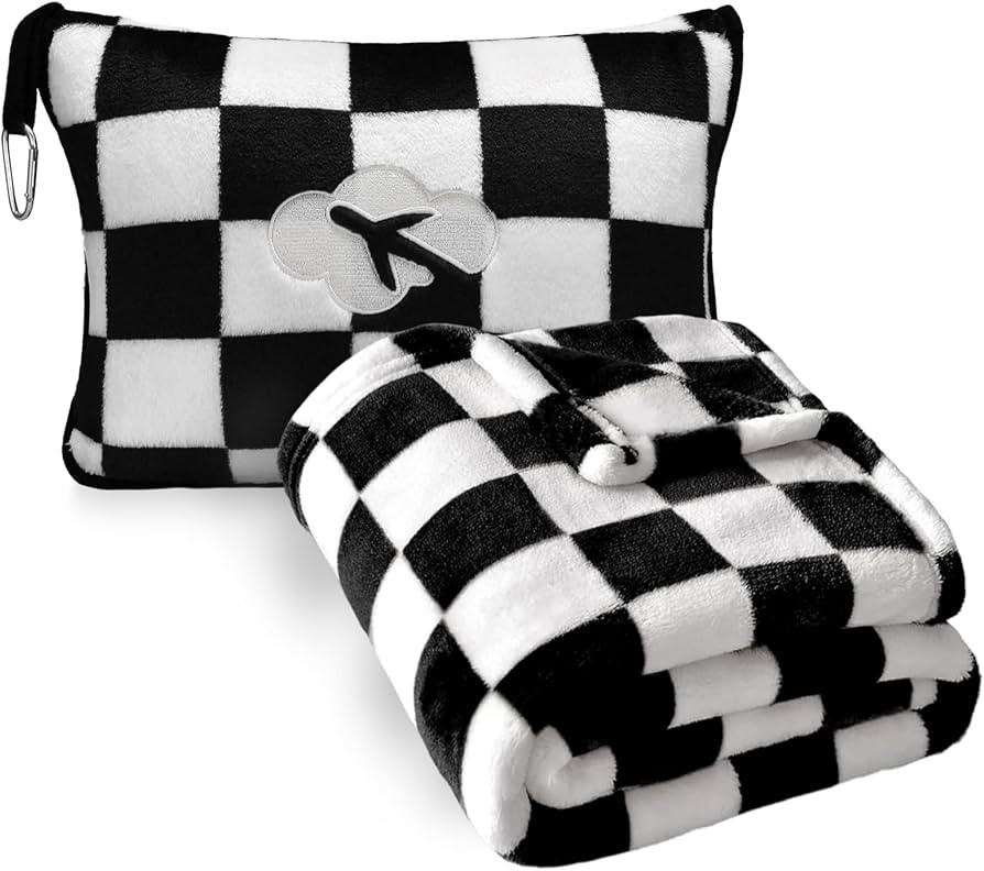 Travel Blanket and Pillow Compact, Premium Soft 2 in 1 Airplane Blanket with Soft Bag Pillowcase... | Amazon (US)