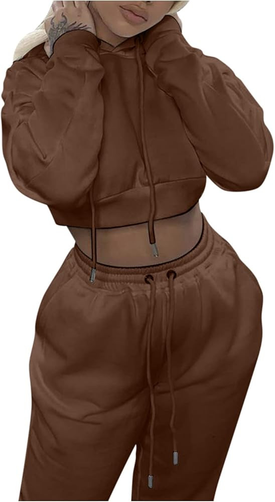 Women's Fashion Outfits Tracksuit Hooded Sweatshirt and Sweatpants Casual Sports 2 Piece Set Trou... | Amazon (US)