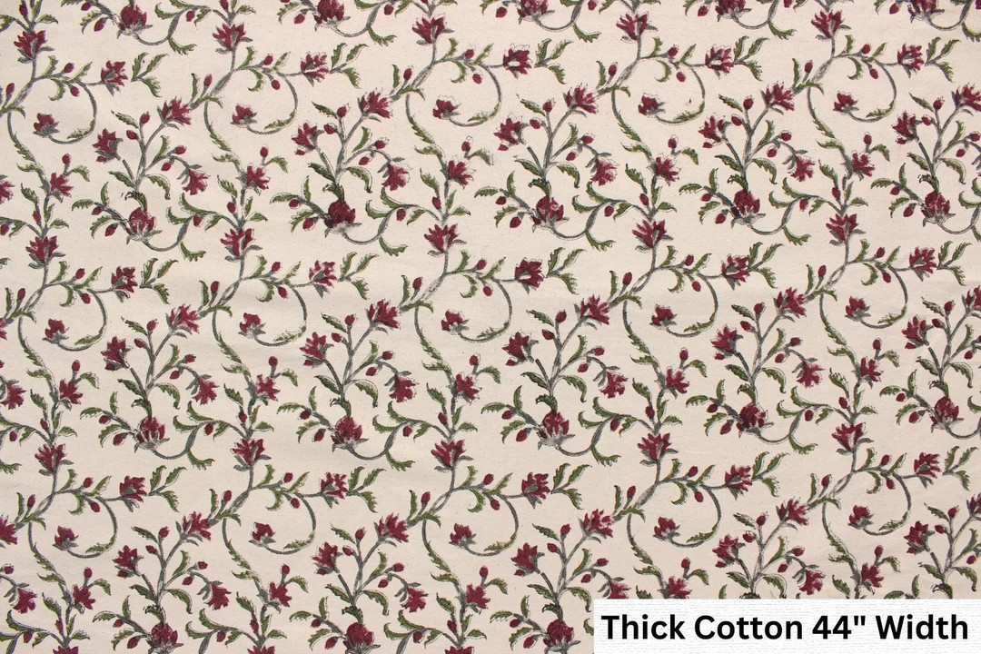 Thick Cotton 44 Wide, Block Print Fabric Floral Handmade Linen Heavy Upholstery Running Fabric Ho... | Etsy (US)