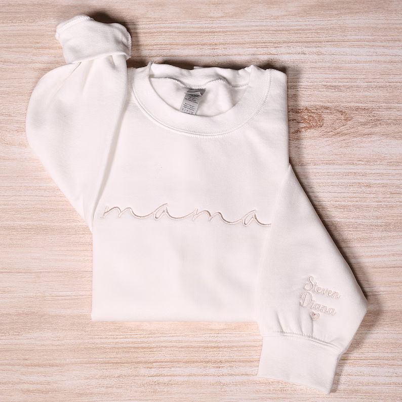Personalized Mama Embroidered Sweatshirt With Kids Names Sleeve, Custom Mom Hoodie, Baby Reveal O... | Etsy (US)