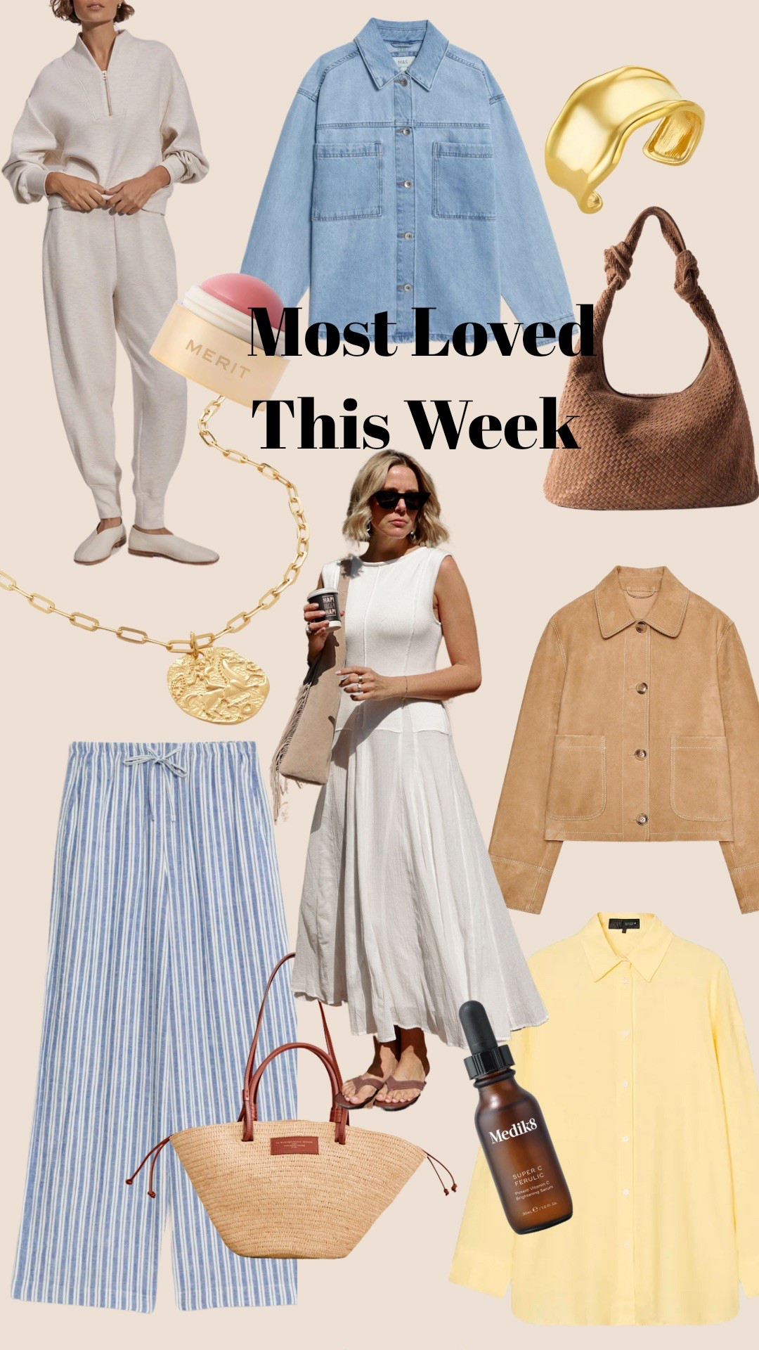 Striped linen trousers 
Suede jacket
Suede bag
Basket bag
Merit blush 
Yellow linen shirt 
Sandals 
Spring outfits 

#LTKspring #LTKuk #LTKsummer