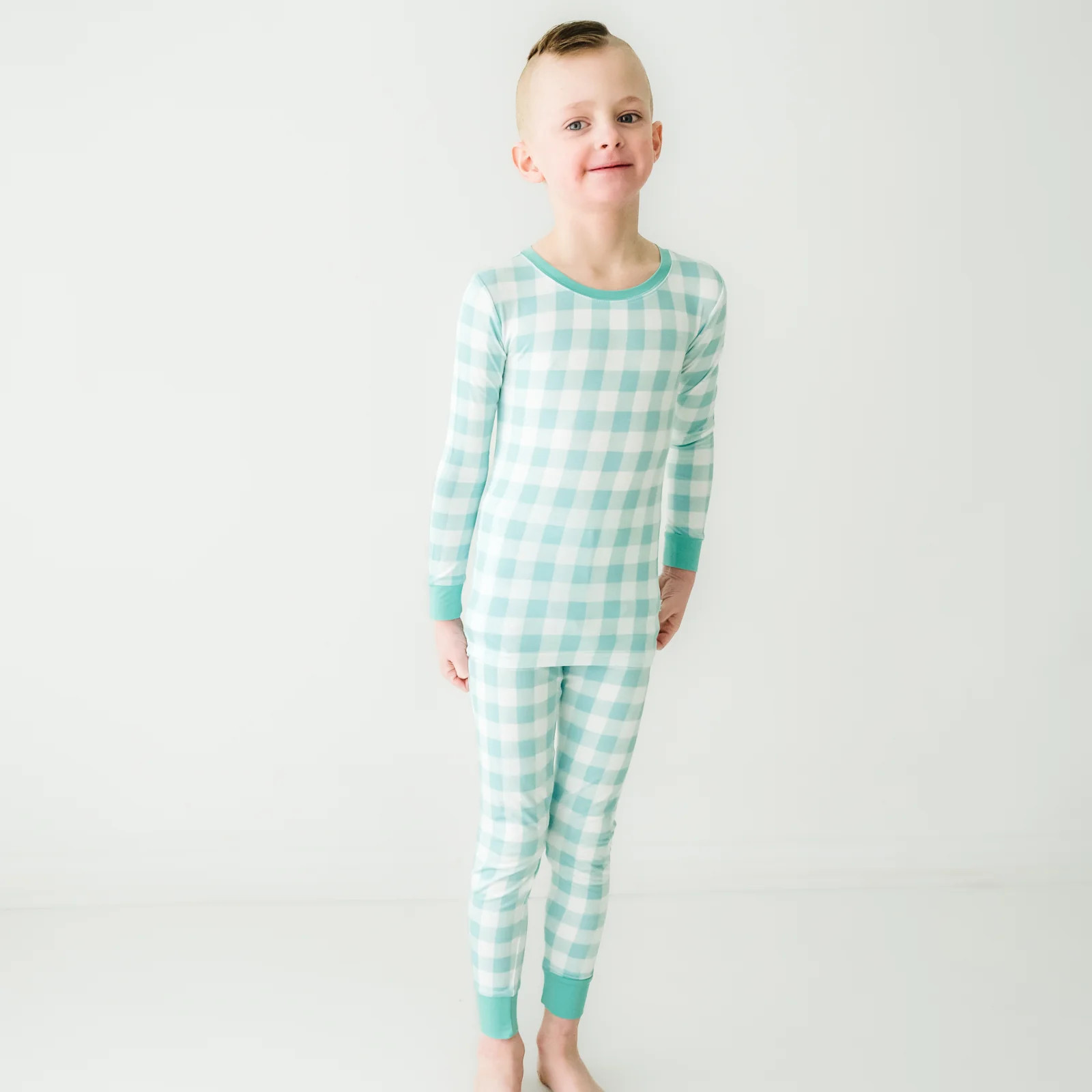Aqua Gingham Two-Piece Pajama Set | Little Sleepies