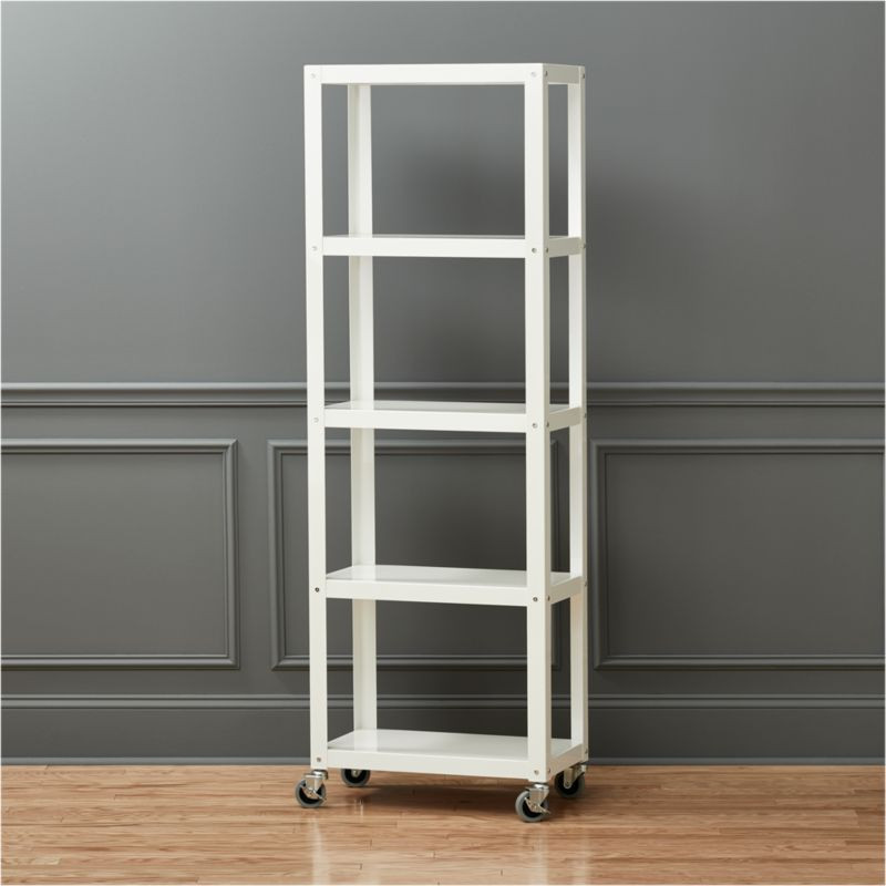 Go-Cart White Five-Shelf Rolling Bookcase + Reviews | CB2 | CB2