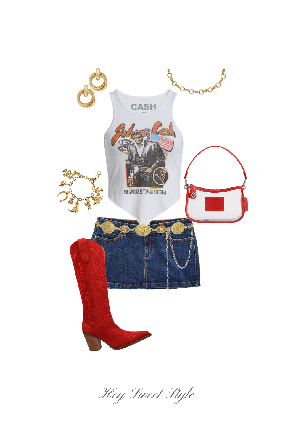 Graphic tank + denim micro mini skirt ⭐🎶🌾 #countryconcert 

 
