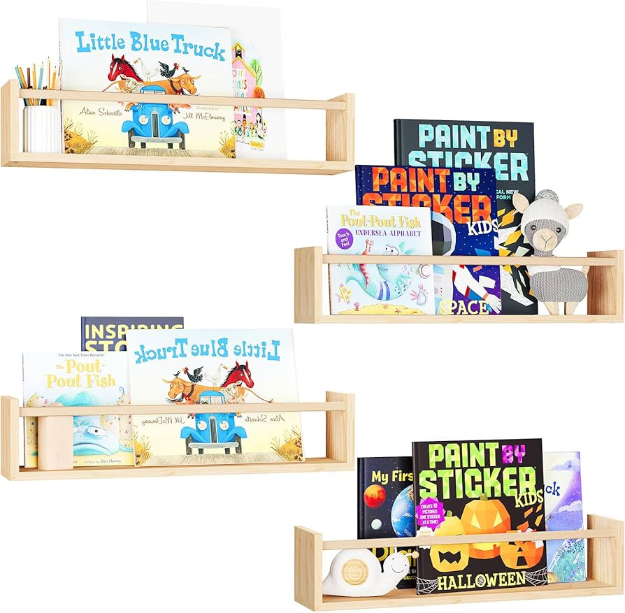 Fixwal Nursery Book Shelves, 16.5 Inch Floating Nursery Bookshelves, Set of 4, Wall Bookshelf for... | Amazon (US)