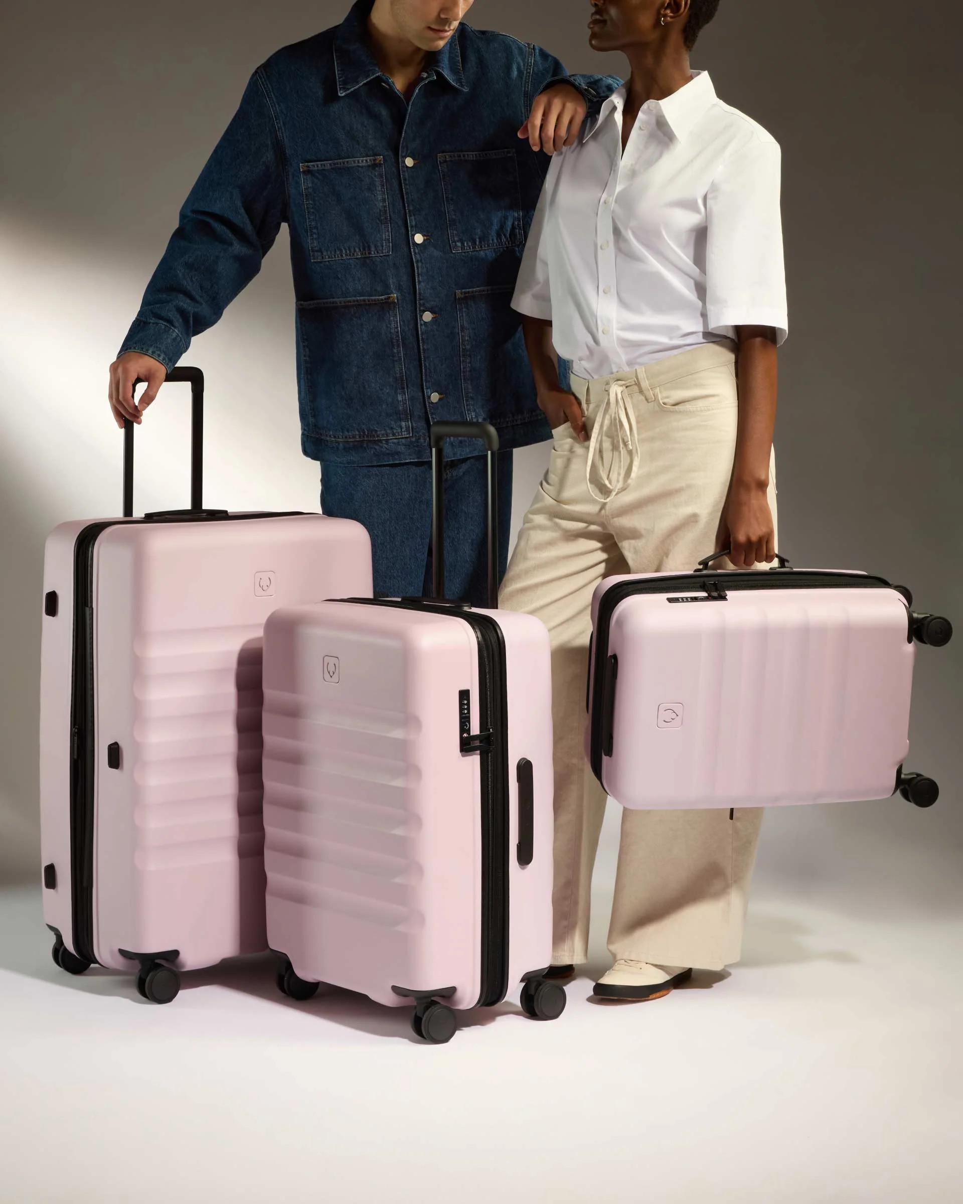 Icon Stripe Set with Expander Cabin in Pink | Lightweight & Hard Shell Suitcase | Antler UK