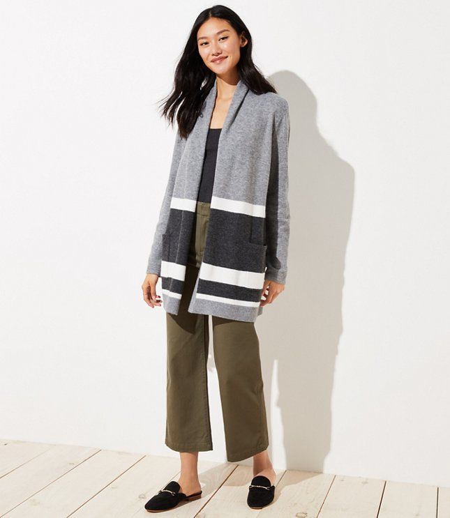 Striped Shawl Pocket Open Cardigan | LOFT | LOFT