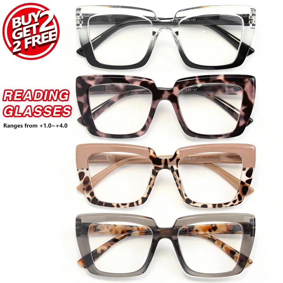 4pcs/Set Fashionable Large Frame Reading Glasses, Comfortable Spring Legs, Unique Colors, Meet Yo... | SHEIN