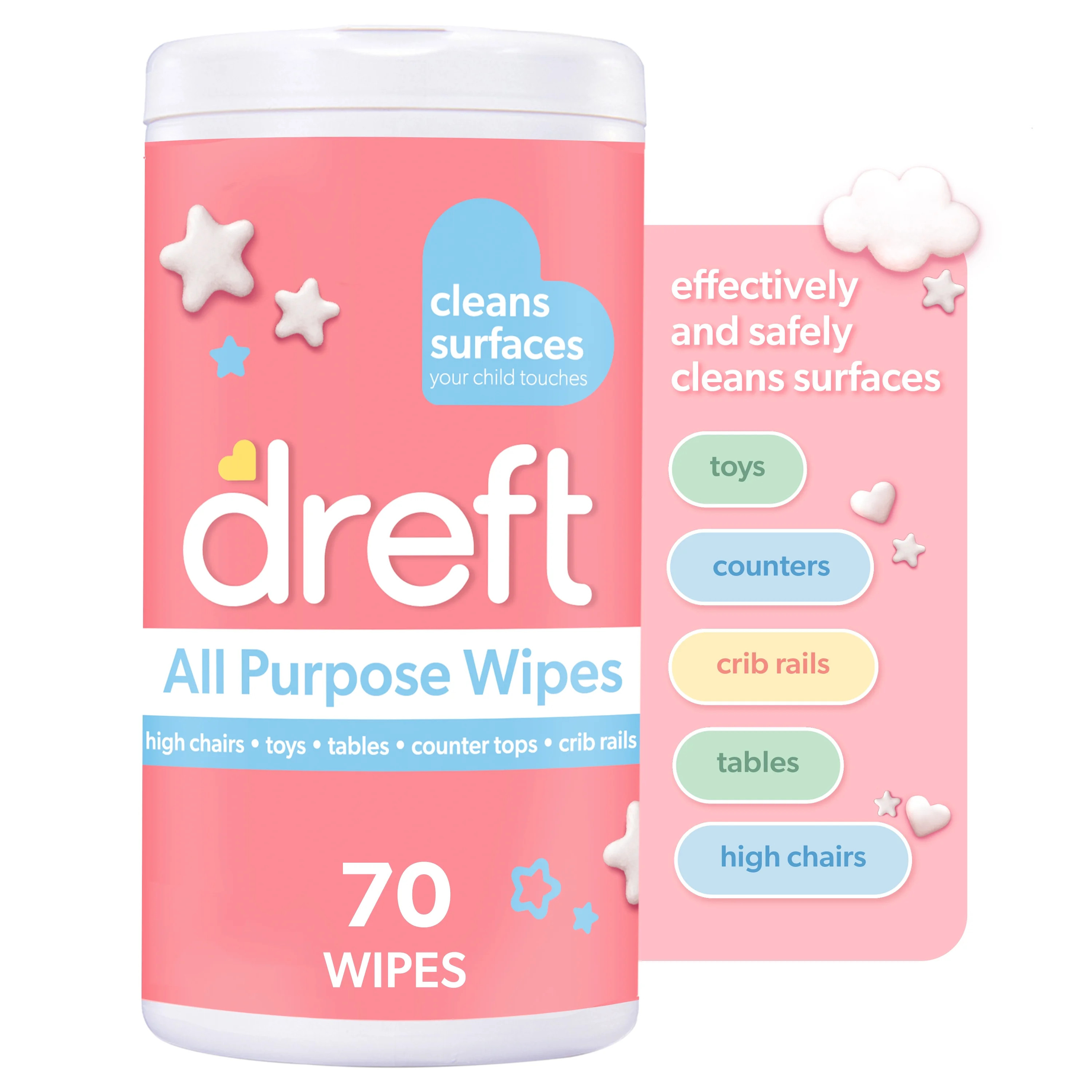 Dreft All Purpose Baby Cleaning Wipes, 70 Count, Safe on Baby Essentials, Surface Clean | Walmart (US)