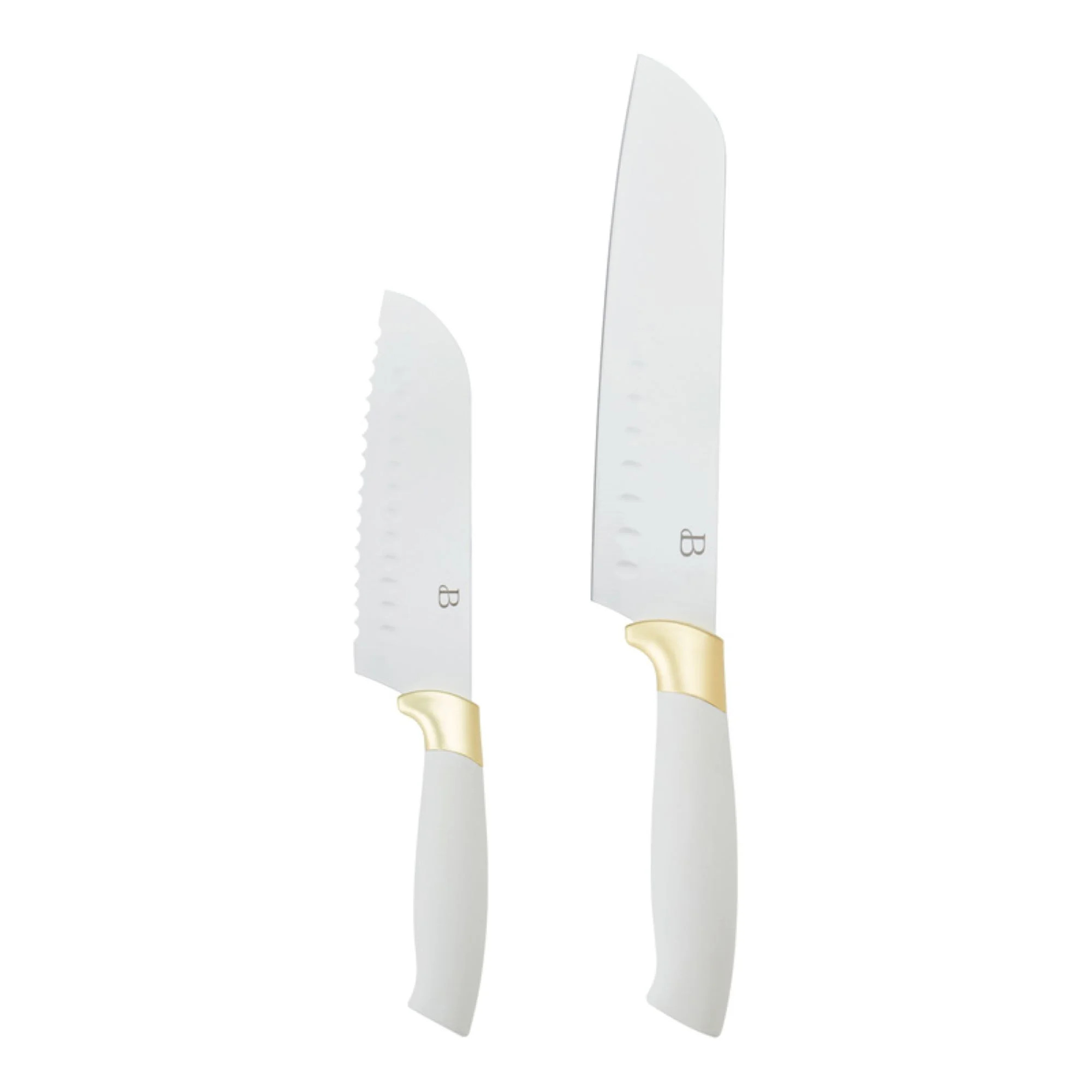 Beautiful 2 Piece Stainless Steel Santoku Set White with Gold Accents by Drew Barrymore | Walmart (US)