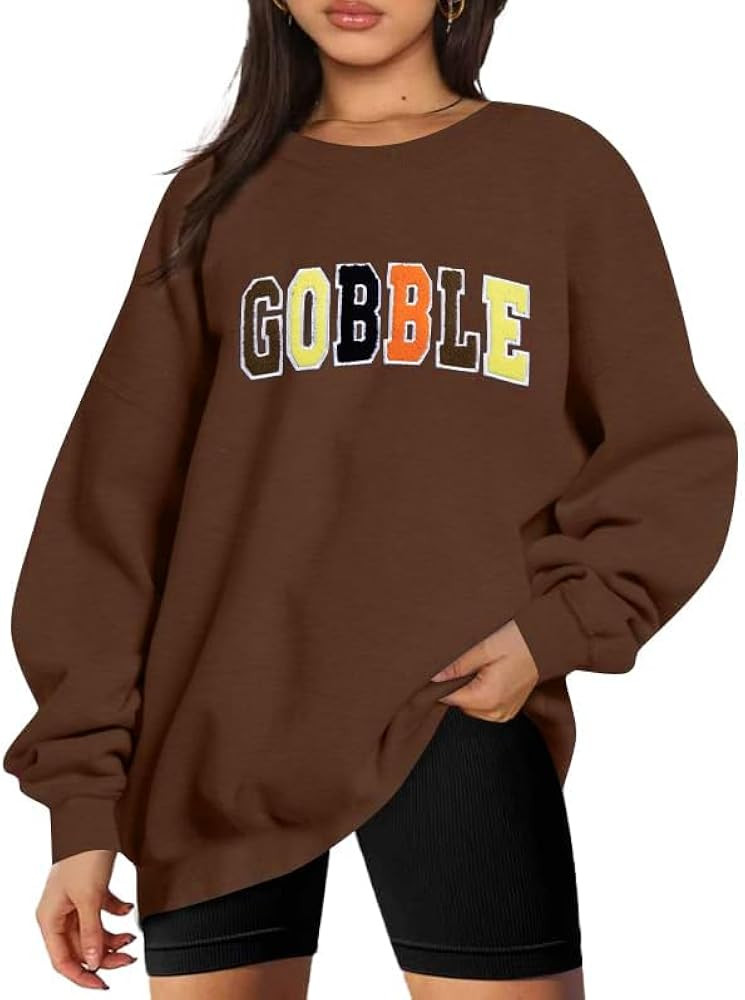 Thanksgiving Sweatshirt Womens Chenille Gobble Shirt Colorful Letter Print Pullover Sweaters Long... | Amazon (US)