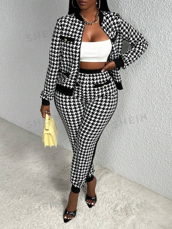 SHEIN Slayr Houndstooth Print Jacket & Pants | SHEIN
