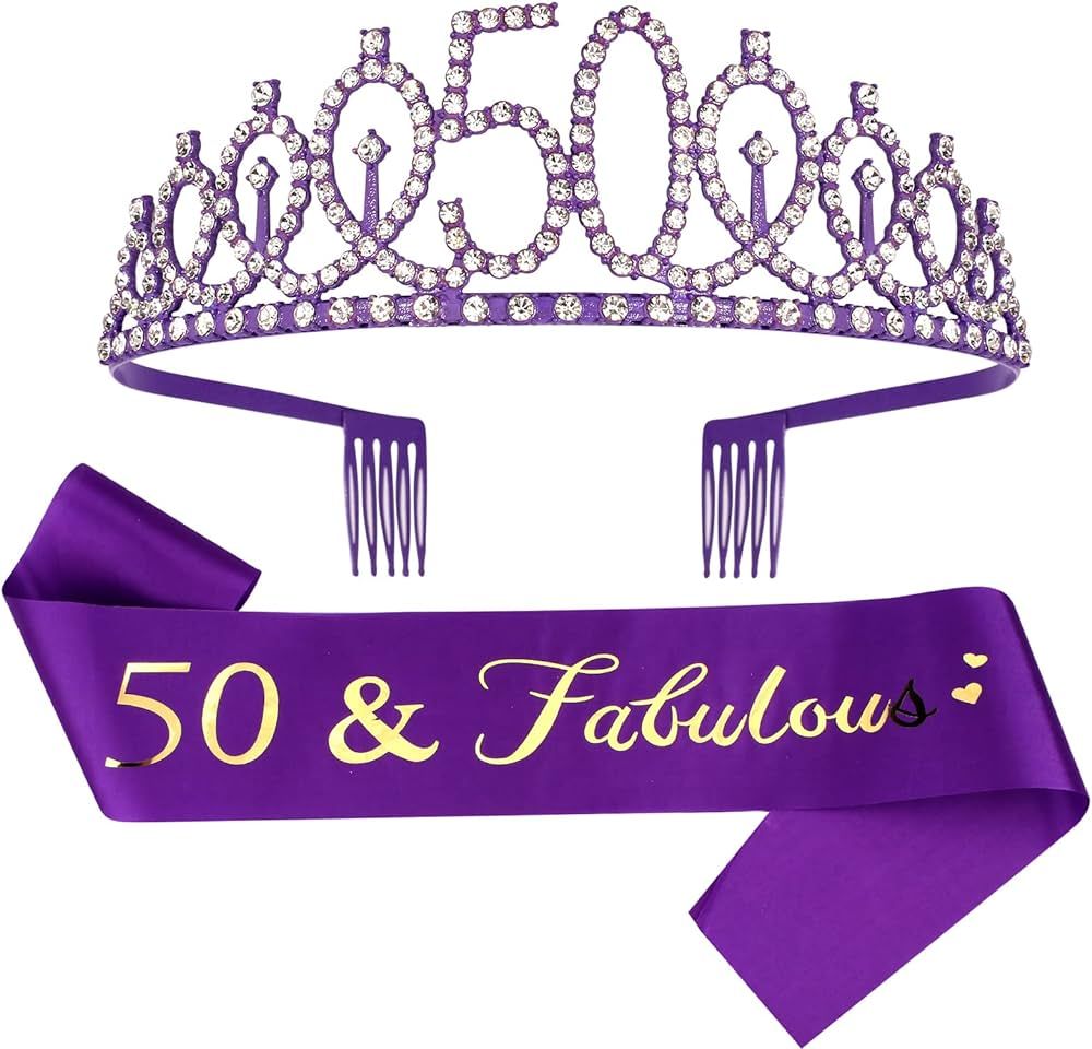 Purple 50th Birthday Gifts for Women, 50th Purple Birthday Decorations Women, 50th Birthday Sash,... | Amazon (US)