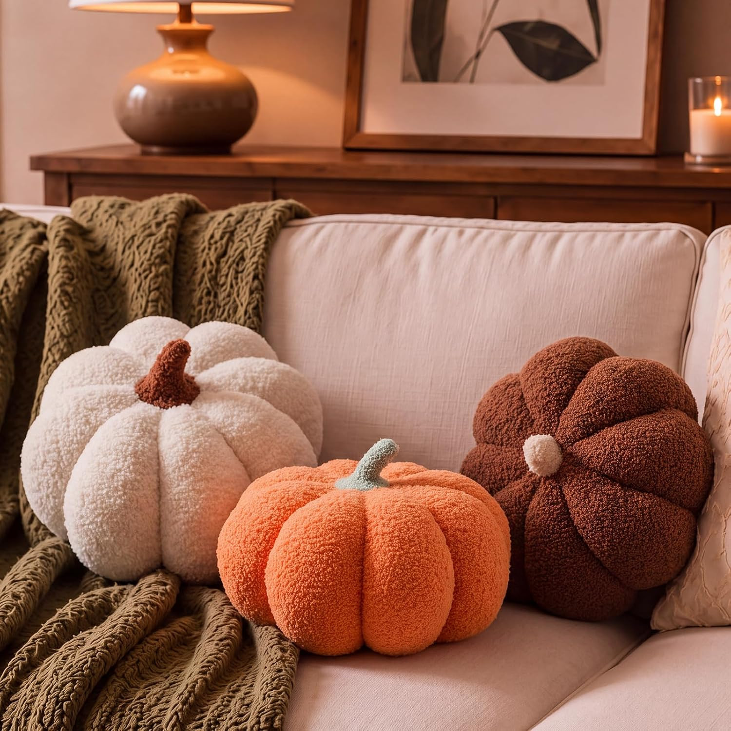 Juexica 3 Pcs Stuffed Pumpkin Pillows Fall Decor Cushions,Autumn Warm | Amazon (US)