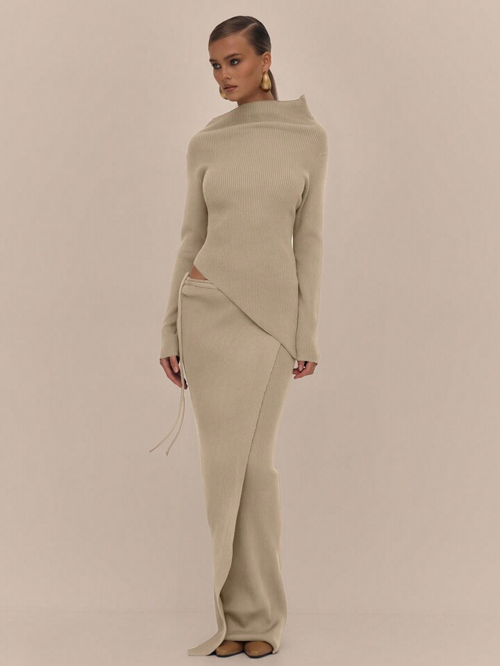 MUSERA Side Tie Wrap Knit Maxi Skirt Elegant Spring Vacation Cute Sexy 90's | SHEIN