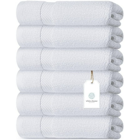 White Classic Luxury Cotton 6 Pc Hand Towels Set, Hotel Style Small Bath Towel and Face Towel 16x30, White Soft Plush Bath Towels Pack of 6, Thick Quick Dry Spa Gym Towels, White Bathroom Hand Towels | Walmart (US)