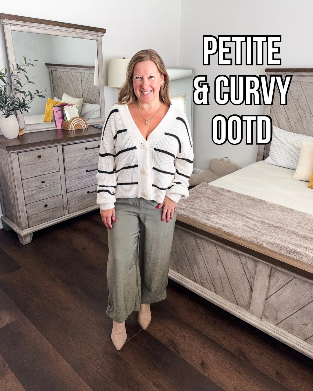 Keeping it comfy but chic 🙌🏼 A striped cardigan + wide leg pants is one of my go to combos for looking put together without trying too hard. Perfect for my petite & curvy gals who want something flattering and easy to wear 💫

#LTKOver40 #LTKStyleTip #LTKPetite