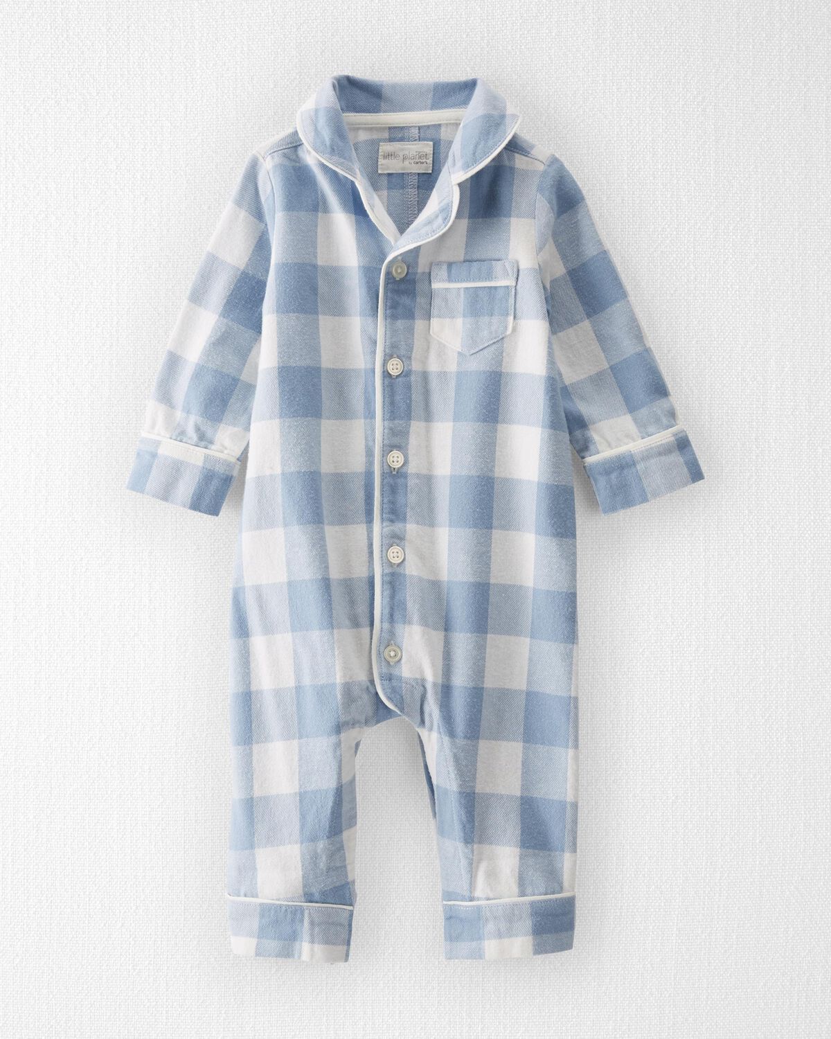 Blue Plaid Baby 1-Piece Organic Cotton Coat Style Pajamas | carters.com | Carter's