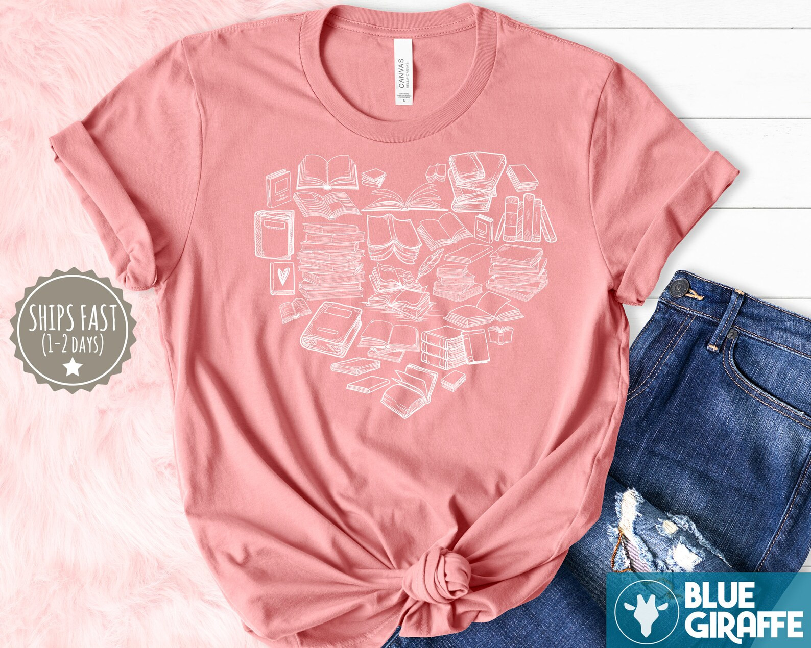 Books Heart Tshirt women, Book Lovers T-shirt, Gift For Bookworms, Gift For Teachers, gift for li... | Etsy (US)