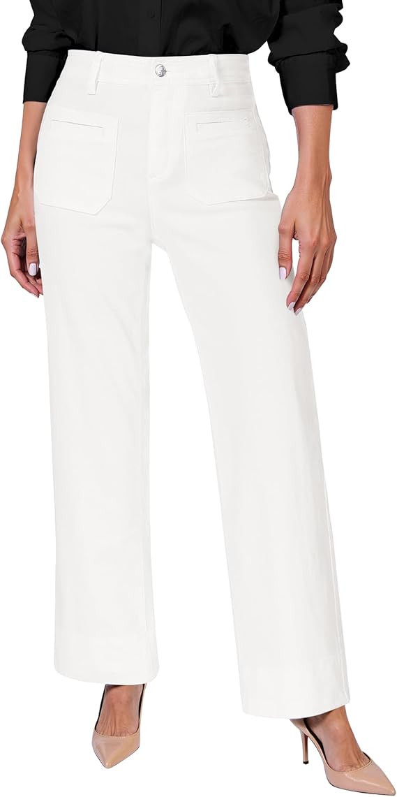 GRAPENT Wide Leg Jeans Woman Trendy High Waisted Patch Pocket Stretchy Denim Pants Vintage Casual... | Amazon (US)