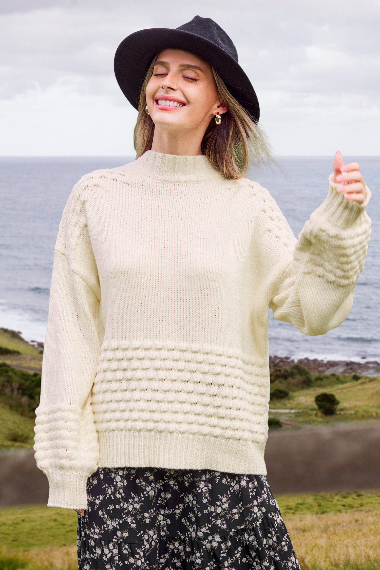 Apricot Mockneck Long Sleeve Sweater - S | Cupshe US