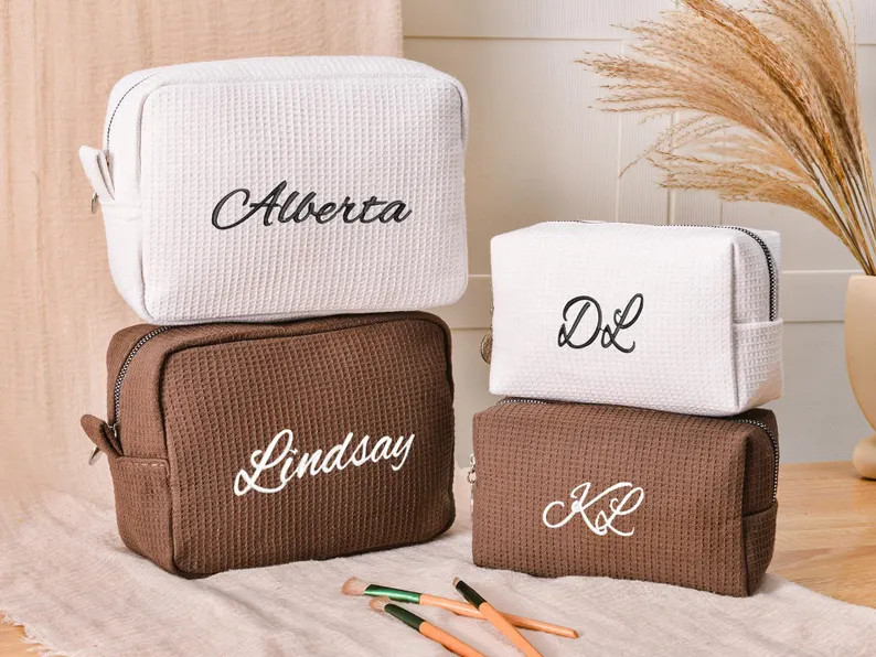 Personalized Waffle Cosmetic Bag,Custom Name Toiletry Bag,Embroidered Monogram Makeup Bag,Bridesm... | Etsy (US)