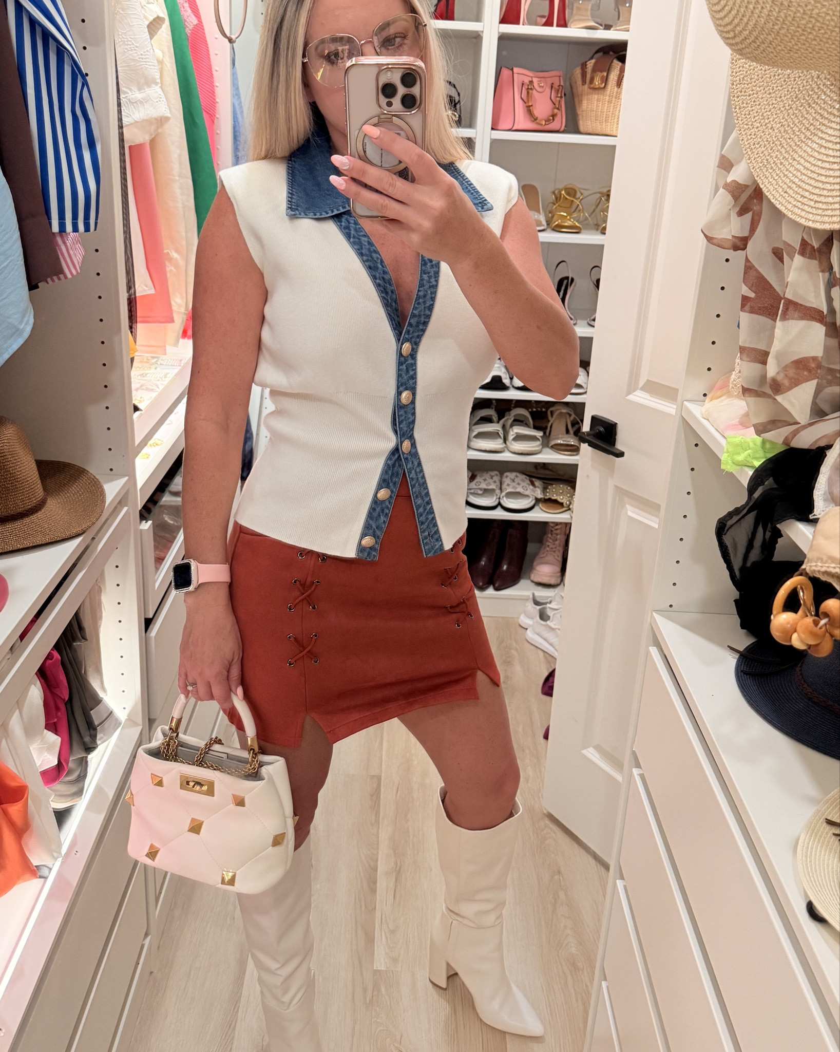 Sweater vest with Jean collar. Super cute! Paired with break red mini skirt. OOTD. 

#LTKootd #LTKgrwm #LTKFindsUnder50