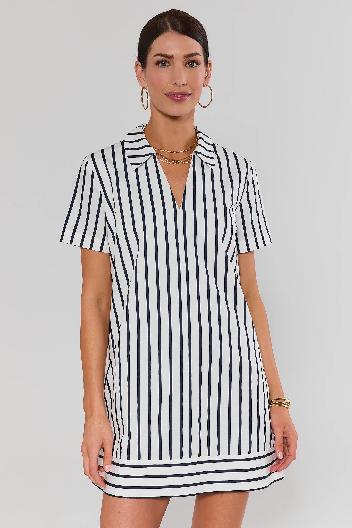 White Stripe Collared Short Dress | Avara