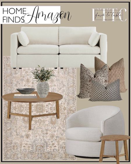 Amazon Home Finds.   Follow @farmtotablecreations on Instagram for more inspiration.

CHITA Swivel Barrel Chair, Modern Comfy Boucle Accent Chair for Living Room, Cream. Loloi II Teagan Collection TEA-03 Ivory / Sand 6'-7" x 9'-2", .25" Thick, Area Rug, Soft, Durable, Neutral, Woven, Low Pile, Non-Shedding, Easy Clean, Living Room Rug. CHITA Small Modular Sectional Fabric Sofa Set,Extra Comfty Loveseat Cloud Couch, Modular Sectional Couch for Living Room,78 inch Width,2 Seat Modular Sofa, Linen. Alaterre Furniture Alaterre Newbury Coffee and End Tables Set, Warm Pecan Finish. Canyon Theory Hand Block Print Organic Linen 20x20 Inch Throw Pillow Cover. Cement Decorative Bowl Planter. Live Beautiful Coffee Table Book. Made for Living Coffee Table Book. ZENTIQUE Distressed Vase, One Size, Grey, White. Long Willow Leaf. Amazon Home. Amazon Home Finds. Amazon Prime. Affordable Decor. Living Room Decor. 

#LTKsalealert #LTKhome #LTKfindsunder50