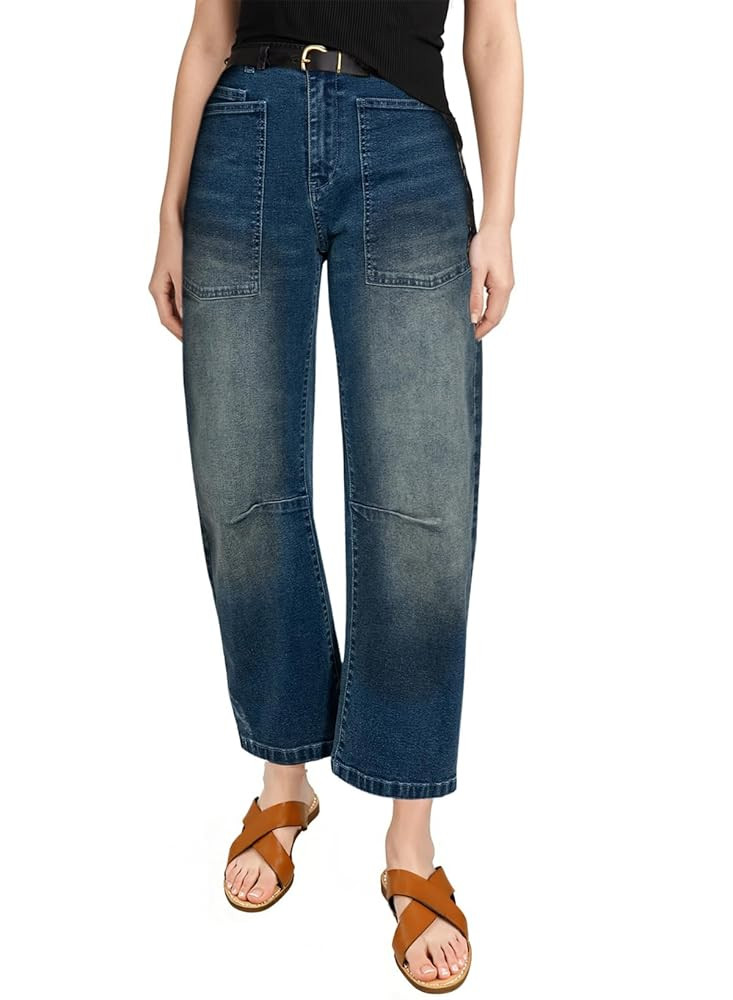 EVALESS Womens Baggy Barrel Jeans High Waisted Wide Leg Boyfriend Denim Ankle Pants | Amazon (US)