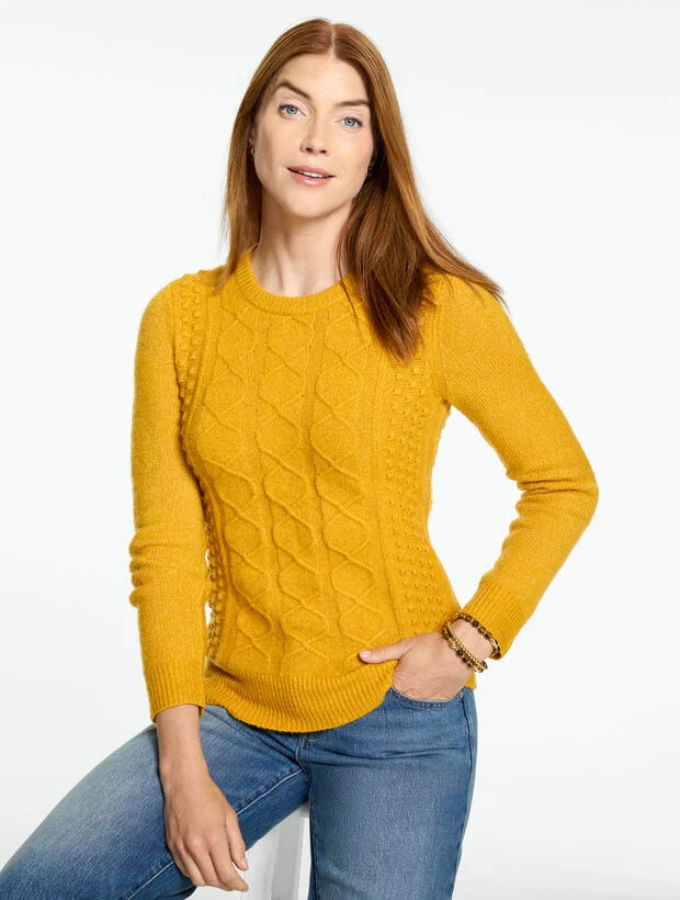 Mixed Cable Knit Crewneck Sweater | Talbots