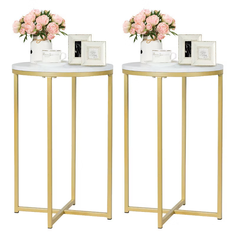 Costway Modern Round Side End Coffee Table Nightstand Faux Marble Top w/Metal Frame | Target
