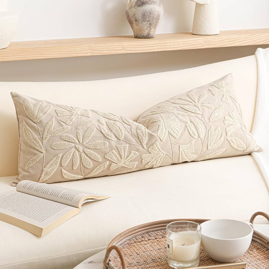 BlissBlush 14x36 Lumbar Pillow Cover for Bed, Rectangular Decorative Long Throw Pillowcase, Embro... | Amazon (US)