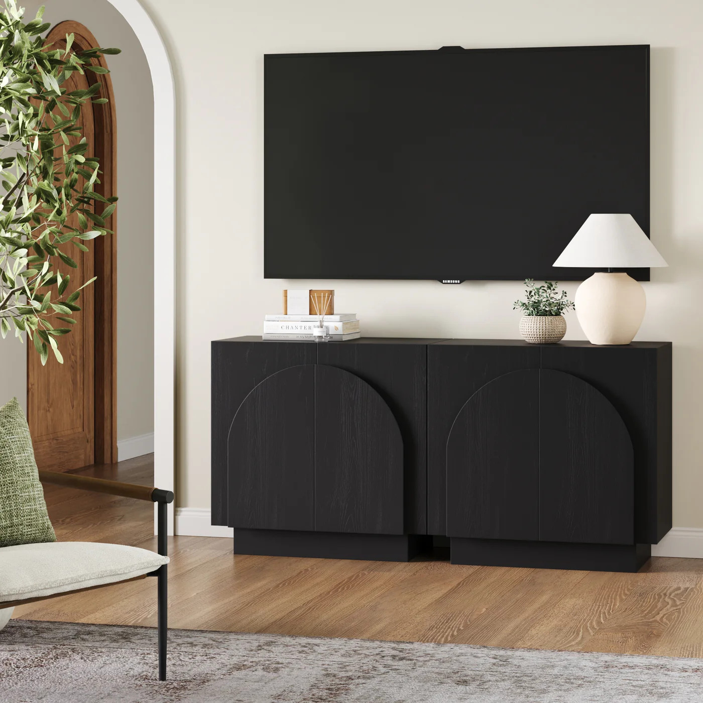 Arched TV Console Credenza Black (Set of 2) | Nathan James