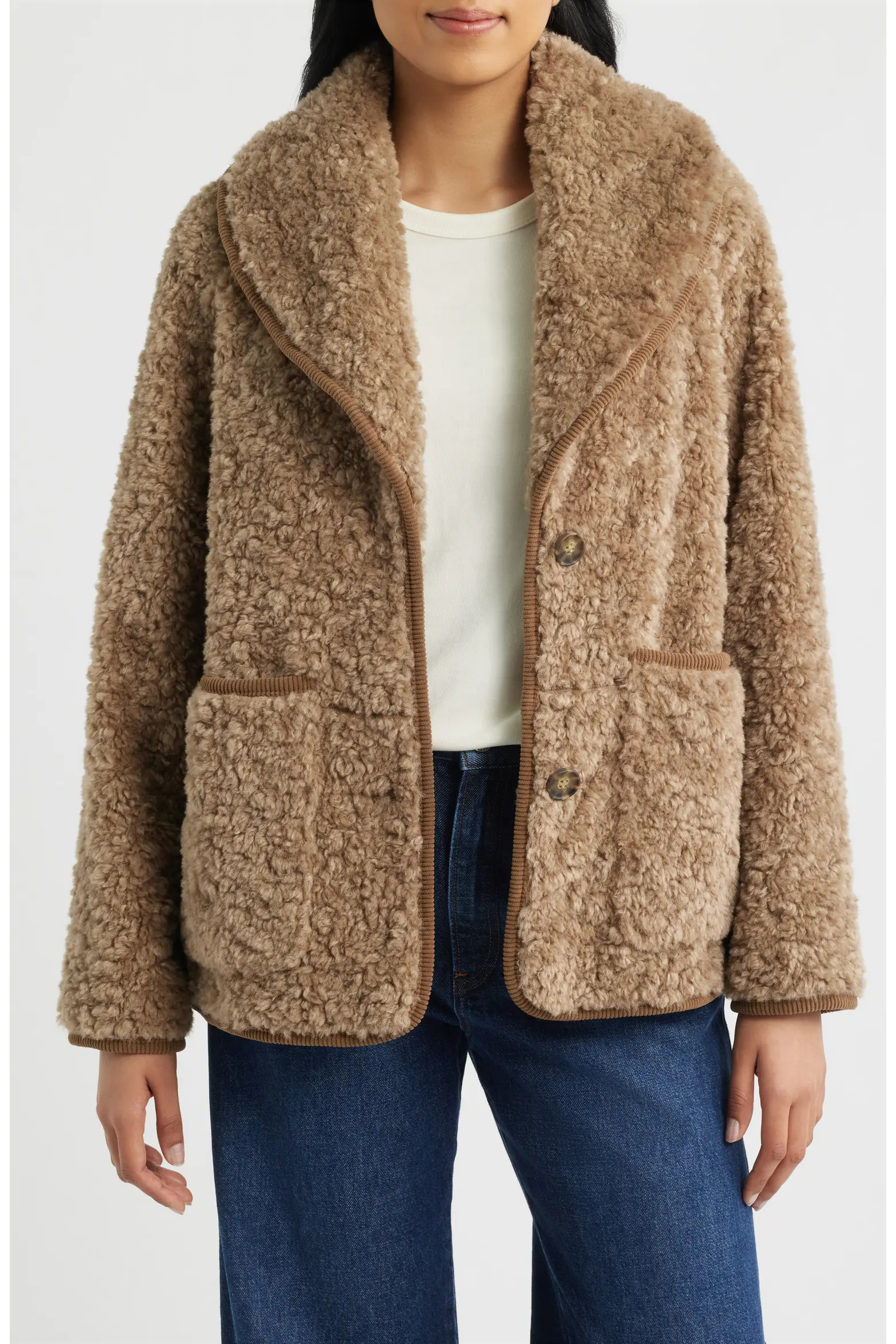 Cozy Patch Pocket Faux Shearling Jacket (Women) | Nordstrom | Nordstrom