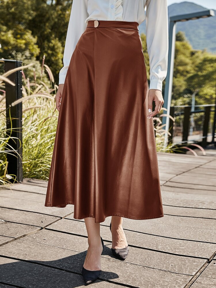 Zip Back PU Flared Skirt | SHEIN