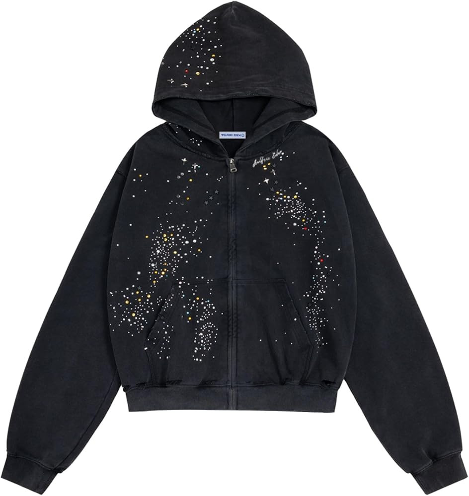 Aelfric Eden Star Rhinestone Zip Up Hoodies Womens Mens Casual Hooded Jackets Unisex Loose Crysta... | Amazon (US)