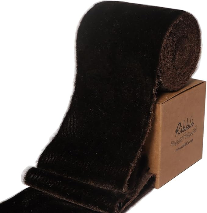 Ribbli Dark Brown Velvet Ribbon 3 Inch Handmade Frayed Vintage Christmas Ribbon for Gift Wrapping... | Amazon (US)