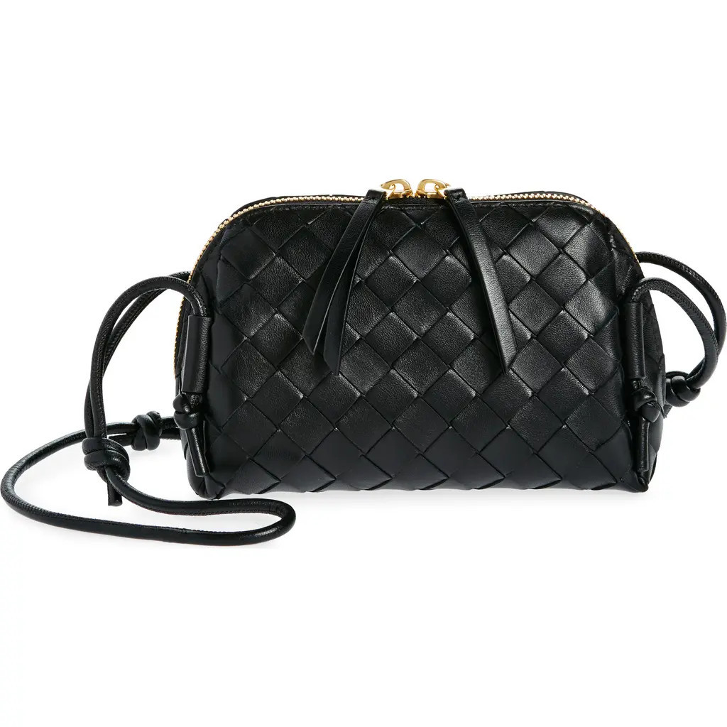 Bottega Veneta Mini Concert Intrecciato Leather Crossbody Bag in 8425 Black-Gold at Nordstrom | Nordstrom