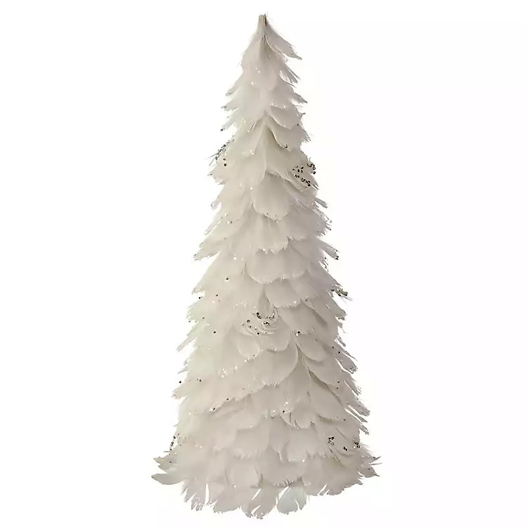 New! White Feather Glitter Cone Tree | Kirkland's Home