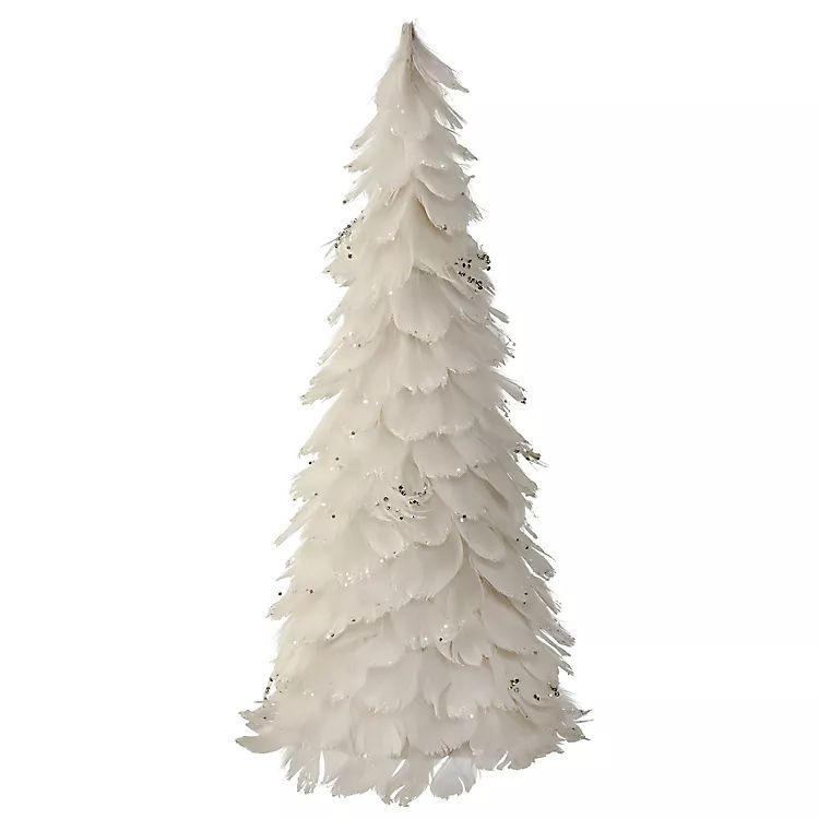 New! White Feather Glitter Cone Tree | Kirkland's Home