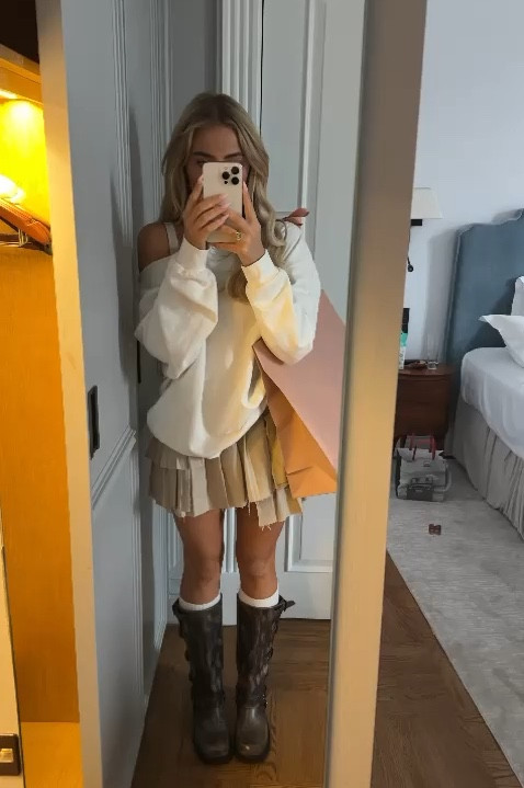 Autumn style, street style outfit, asos jumper, mini dress, pleated skirt, Steve Madden chunky autumn boots, fall outfit, layering, neutral outfit 

#LTKuk #LTKautumn #LTKstyletip