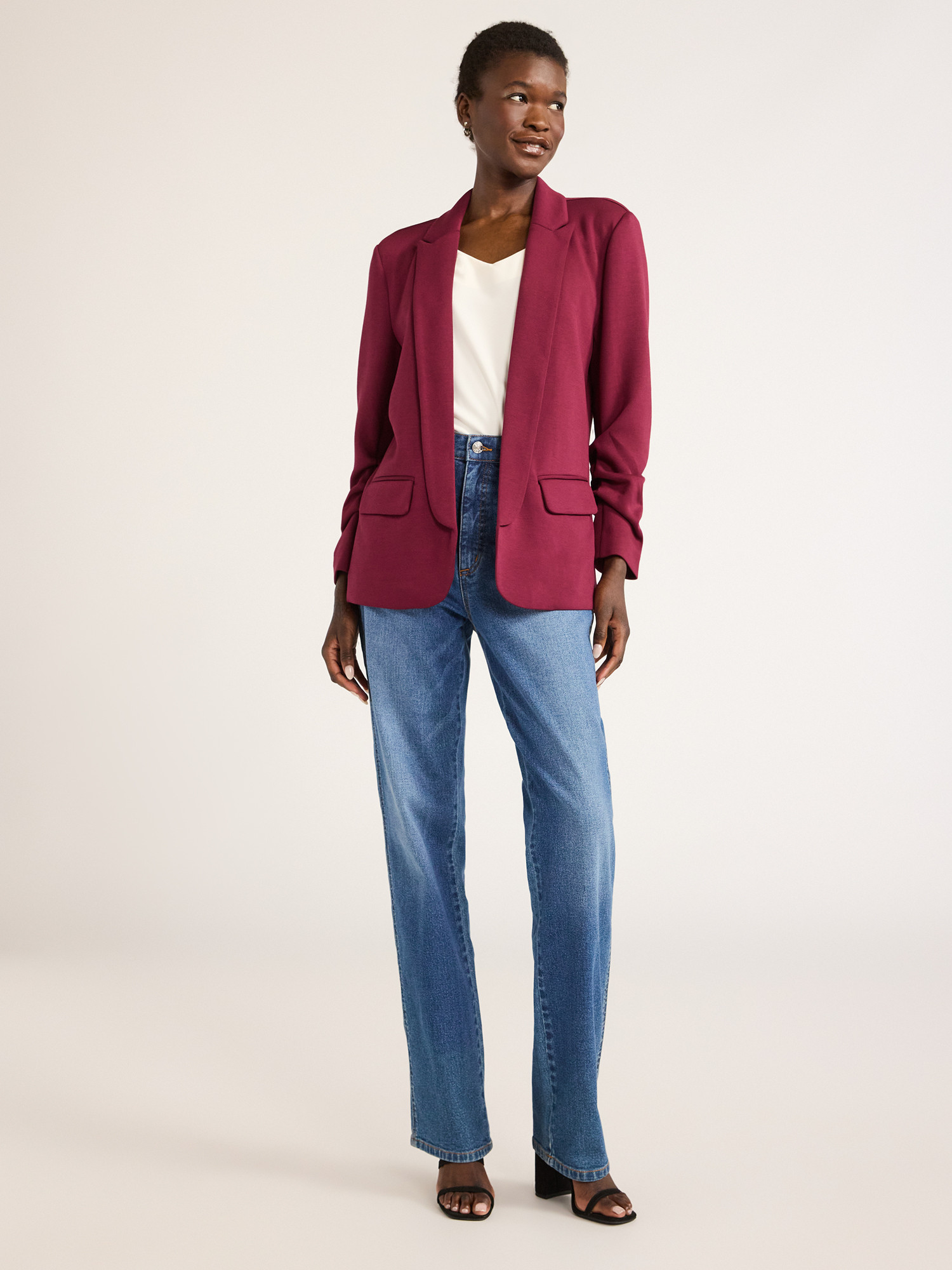 Scoop Women's Relaxed Scuba Knit Stretch Blazer with Scrunch Sleeves, Sizes XS-XXL - Walmart.com | Walmart (US)