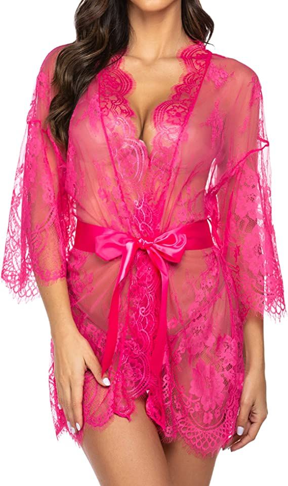 Avidlove Women's Lace Kimono Robe Babydoll Lingerie Mesh Nightgown S-5XL | Amazon (US)