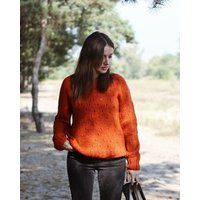 Ready To Ship Size S/M Burnt Orange Sweater Hand Knitted Oversized Women Pullover Merino Wool Natura | Etsy (US)