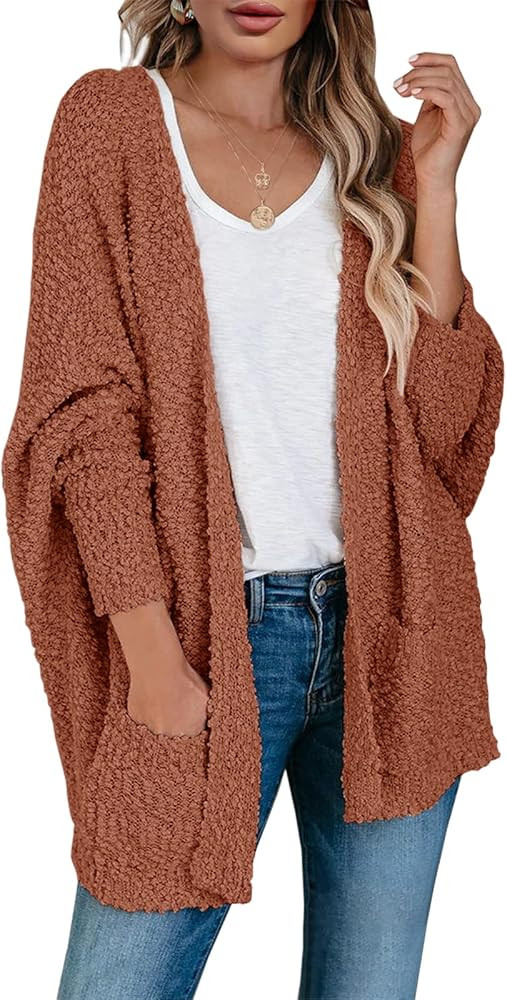 Saodimallsu Women's Chunky Popcorn Cardigan Oversized Open Front Boyfriend Batwing Long Sleeve Fu... | Amazon (US)