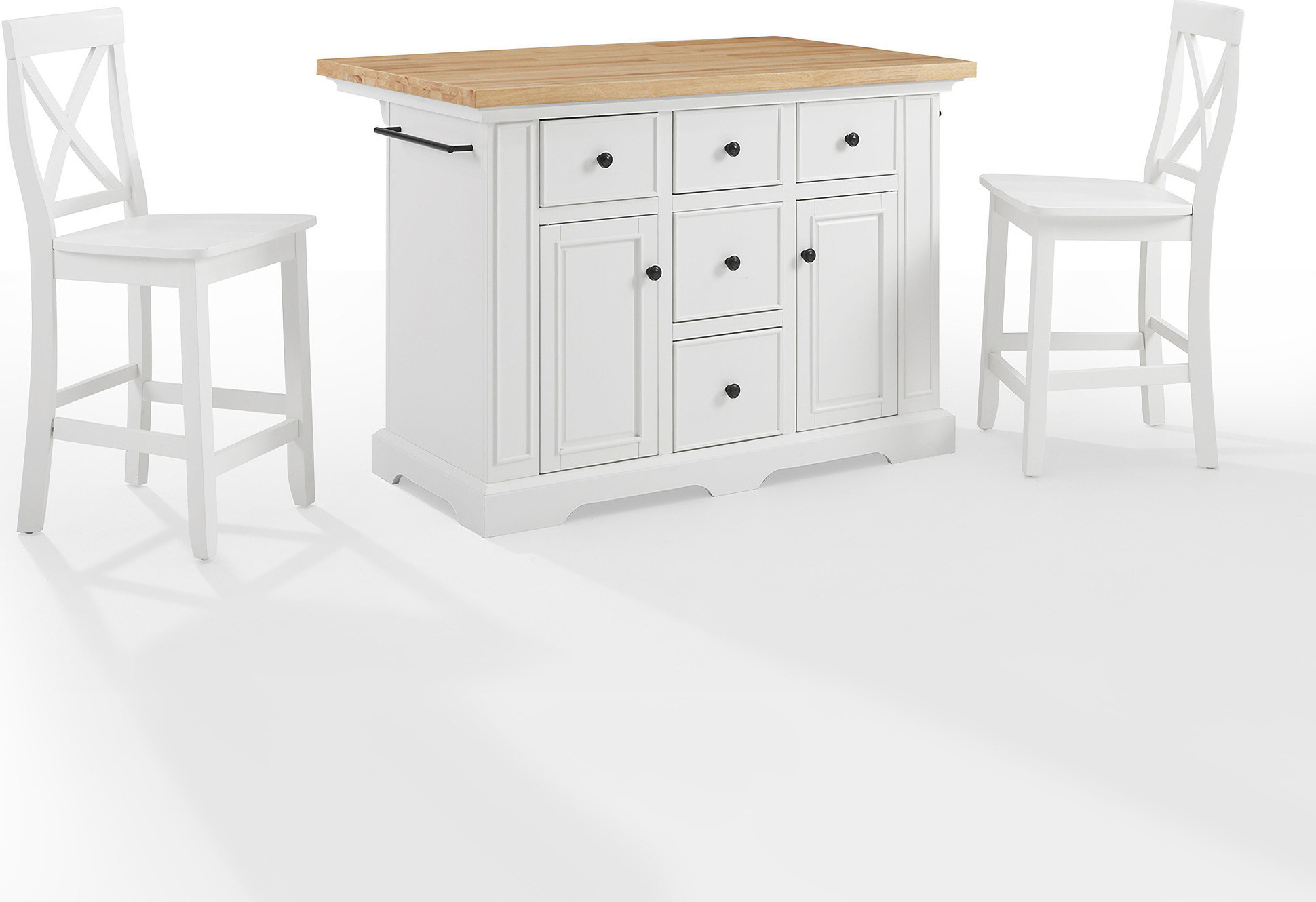 Julia Wood Top Island W/X-Back Stools In White | 1stopbedrooms