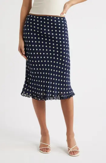 Reformation Layla Flare Polka Dot Midi Skirt in Orion Dot at Nordstrom Rack, Size 4 | Nordstrom Rack
