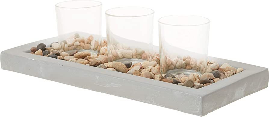 Briarwood Decorative Rustic Cement Tray, Natural Pebbles, and 3 Clear Glass Votive Candle Holders... | Amazon (US)