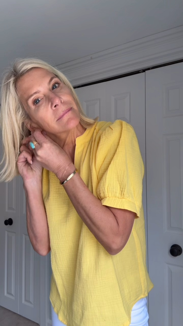  Yellow is such a great color for spring and summer because it instantly makes an outfit feel happier and brighter.
This gauzy little top is lightweight, flattering, easy to style, and honestly one of those pieces I already know I’ll keep reaching for with white jeans, denim shorts, and linen pants all season long.
Are my yellow girls loving this as much as I am? 💛

 

 #LTKdayinmylife #LTKootd
